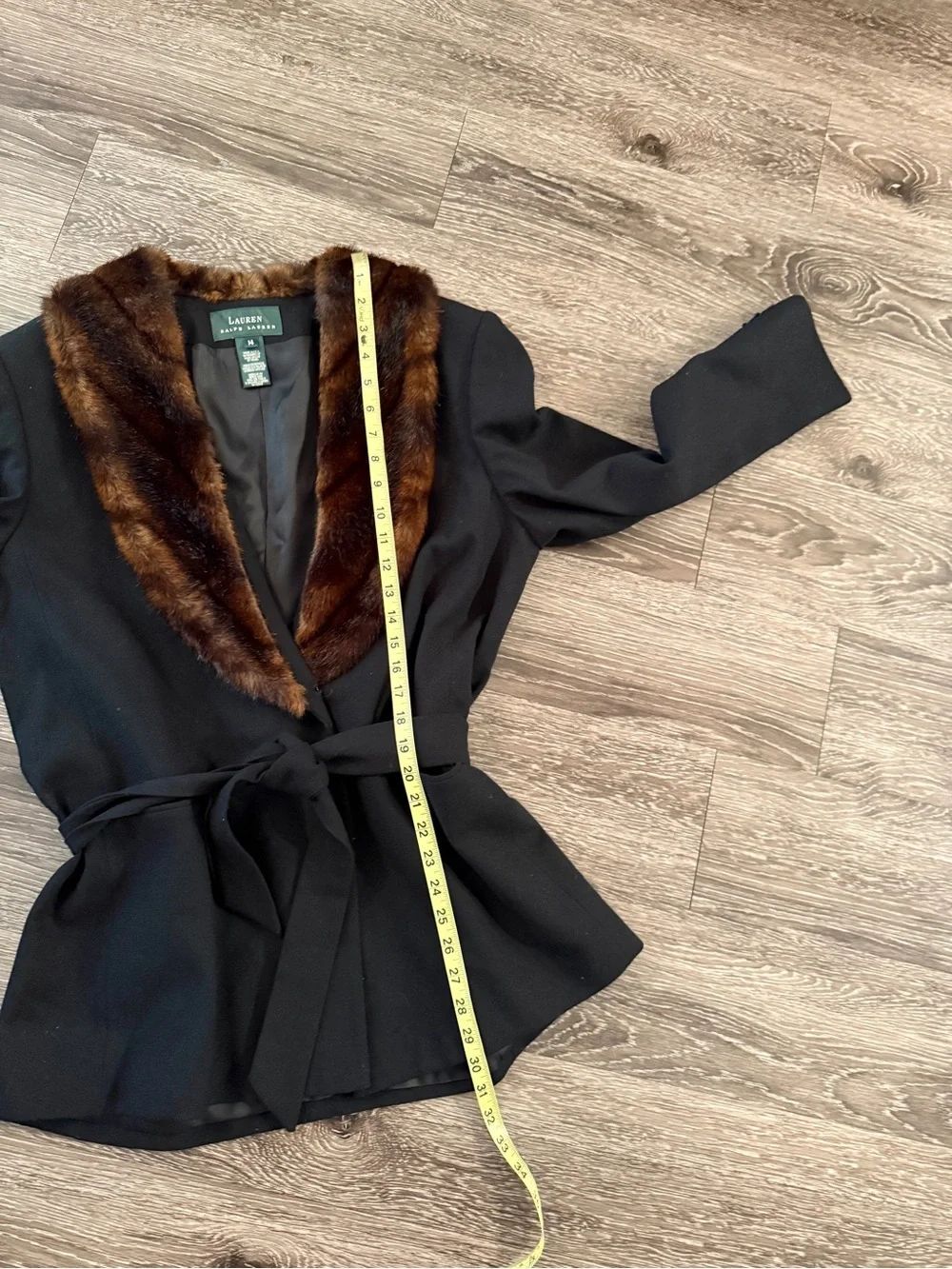 Lauren Ralph Lauren Wool Faux Fur Trim Belted Blazer - Picture 4 of 6